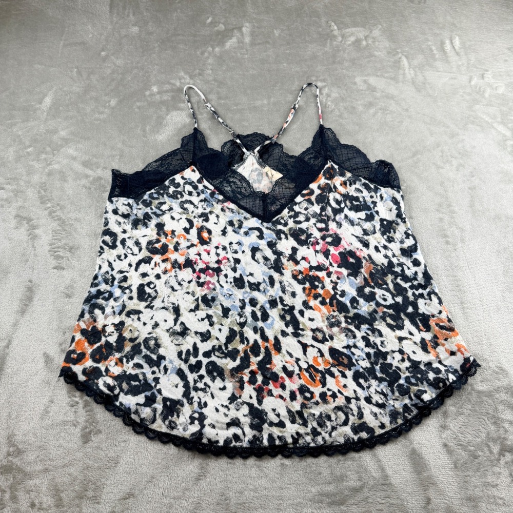 Lovestitch Leopard Women's L Large Print Lace Trim Cami Tank Top